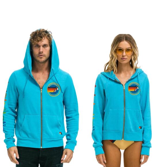Aviator Nation Full Zip Hoodie Austin Texas Women’s Men’s XXL 2X Neon Blue - Picture 1 of 10